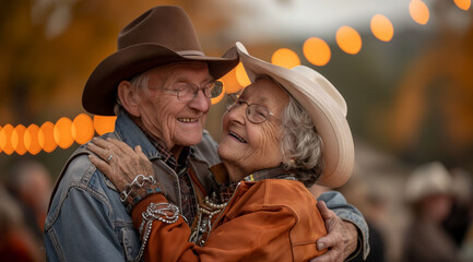 Fototapeta premium A pair of grandparents dancing in a couple, created with the help of generative AI technology.
