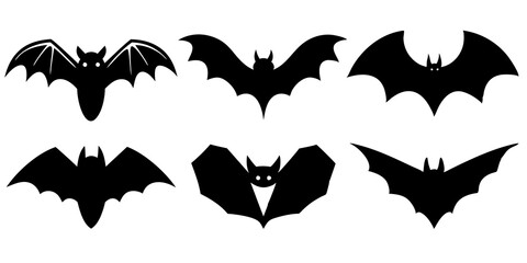 Bat head icons vector art, Bat bat full black silhouette vector illustration