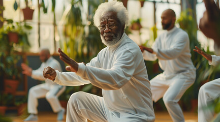 Grandfather is engaged in martial arts, created with the help of generative AI technology.