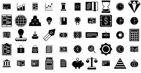 Set Of Finance Glyph Icons Collection Isolated Silhouette Solid Icons Including Cash,Statistic,Data,Finance,Money Vector Icon Set Linear Pictogram Pack