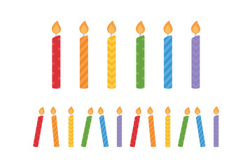 Set of colorful patterned candles illustration. Baby and kids party decoration.	