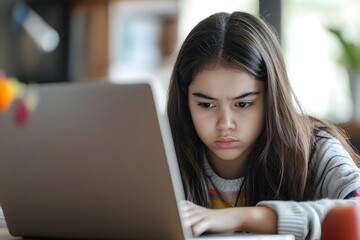 Bored and Anxious Young Latina Student Struggling with Digital Education at Home