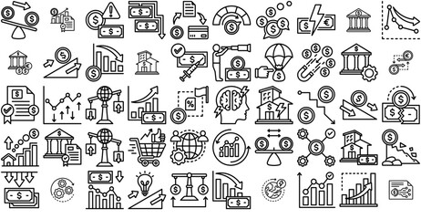 Set Of Linear Financial Crisis Icons Web Header Banner Design Containing Crisis,Economy,Money,Recession,Economic Vector Icons Illustration Collection