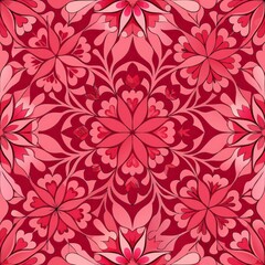 Seamless pattern of floral hearts, with petals forming intricate heart shapes