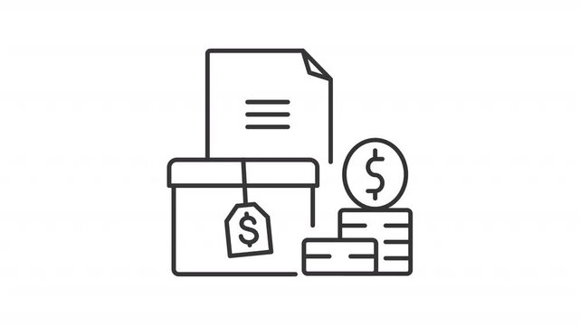 Accounts receivable line animation. Animated goods and documents icon. Business operations. Bookkeeping. Black illustration on white background. HD video with alpha channel. Motion graphic