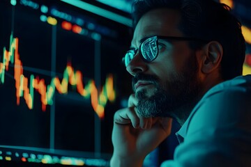 Crypto Investor Analyzing Financial Trade Data on Computer Screen