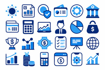 Finance icon in blue and white icon set vector art illustration