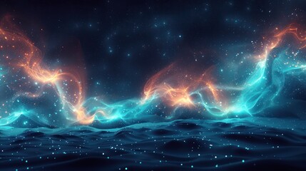 Abstract Cosmic Landscape with Glowing Nebulae