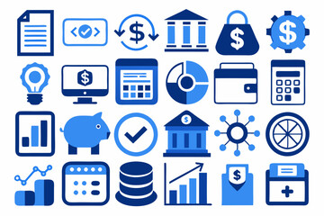 Finance icon in blue and white icon set vector art illustration