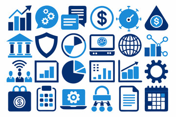 Finance icon in blue and white icon set vector art illustration