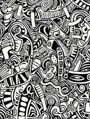 A pattern of hand drawn Easter doodles stands out against a contrasting black and white background.