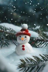Obraz premium Christmas and winter holiday decorations with snow, ornaments, and gifts. Festive scenes featuring pine branches, baubles, and cozy seasonal elements.