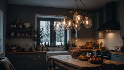 Natural scandinavian Christmas kitchen with holidays decors, Happy holidays