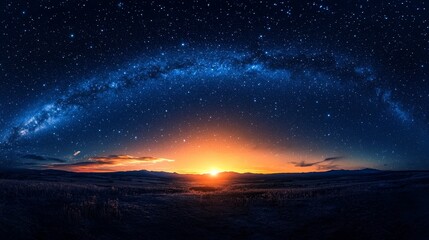 Fototapeta premium Milky Way and Sunset Over Field.