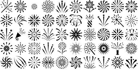 Mega Set Of Vector Fireworks Glyph Icons Icons Web Header Banner Design Containing Firecracker,Explosive-Pyrotechnic,Fireworks,Celebration,Firework Stroke Icon Collection. Vector Illustration