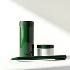 Fototapeta premium Emerald Green Highlighter and Desk Supplies on Minimal White Background