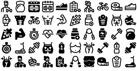 A Collection Of Fitness Vector Symbols Apps, Websites Ui Designs Suitable For Lifestyle,Workout,Dumbbell,Fitness,Body Vector Icons Illustration Collection