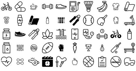A Collection Of Fitness K Lineglyphs Icons Silhouette Vector Logo Design Containing Fitness,Sport,Gym,Game,Exercise Simple Black Style Symbol Sign For Apps And Website, Vector Illustration