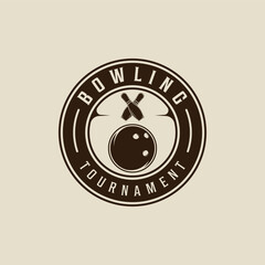 bowling sport emblem logo vintage vector illustration template icon graphic design. pins and ball sign or symbol for club or team for tournament league with circle  retro badge concept