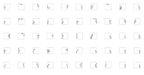 Set Of Floral Frame Square Line Isolated Silhouette Solid Icons With Flower,Floral-Frame,Wedding,Blossom,Leaf Vector Icons Illustration Collection