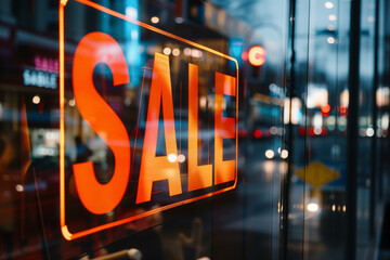 A close up sale on a store window