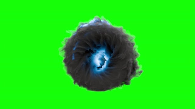 magic teleportation portal on green background. 3d animation of a teleportation vortex. vortex of smoke. isolated teleportation portal. visual effect of a teleportation portal