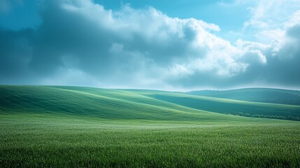 Obraz premium Green field with cloudy sky.