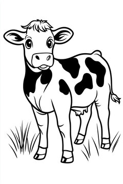 black and white calf standing in grass clip art preview