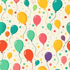 Seamless pattern of colorful birthday balloons and confetti