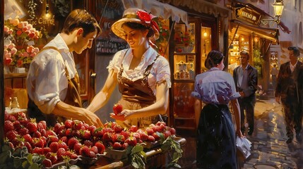 32 Street vendor with chocolate-dipped strawberries romantic evening