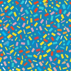 Seamless pattern of party confetti in bright colors