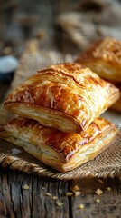 Perfectly Golden and Flaky Puff Pastry on Rustic Wooden Background