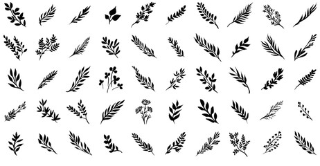 Mega Set Of Vector Foliage Icons Collection Isolated Silhouette Solid Icons Including Plant,Foliage,Leafage,Greenery,Verdure Vector Illustration Linear Pictogram Pack