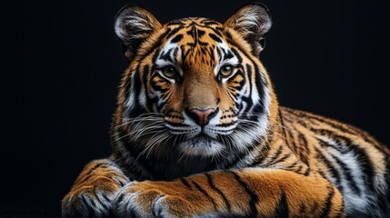 Fototapeta premium Close Up Portrait of a Tiger with a Black Background.
