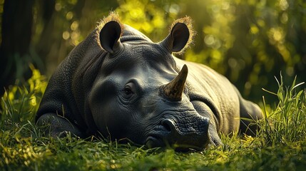 Fototapeta premium Close-up of a Rhino in the Grass.