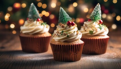  Cup cakes with Christmas decoration