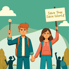 Student protesting on social issues vector illustration
