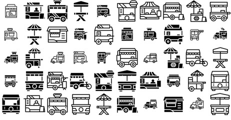 Set Of Linear Food Court Icons Web Header Banner Design Containing Food-Stall,Food-Court,Street-Food,Kiosk,Food Vector Illustration Linear Pictogram Pack