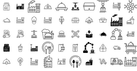 Set Of Linear Food Industry Icons Collection Isolated Silhouette Solid Icons Including Factory,Production,Food,Industry,Business Stroke Icon Collection. Vector Illustration