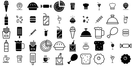 Set Of Linear Food Items Icons Web Header Banner Design Containing Ice,Drinks,Juice,Cocktail,Food Outline Icons Collection. Simple Vector Illustration
