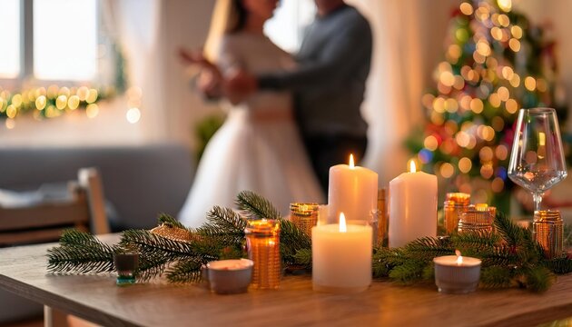 couple dancing on christmas and new year's eve at home