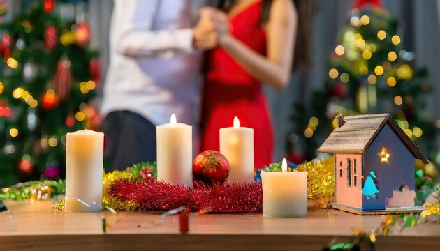 couple dancing on christmas and new year's eve at home - Powered by Adobe