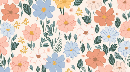 vintage retro cute pastel pink, blue, green and orange floral pattern,seamless wallpaper, patterns, background, backdrop, wallpaper