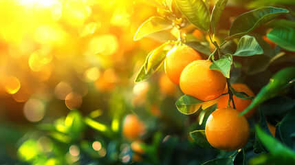 oranges branch with green leaves on tree