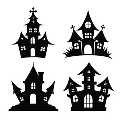 A silhouette of a Halloween gosht house