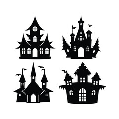 A silhouette of a Halloween gosht house