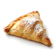 Crispy Golden Apple Turnover with Powdered Sugar Dusting on White Background