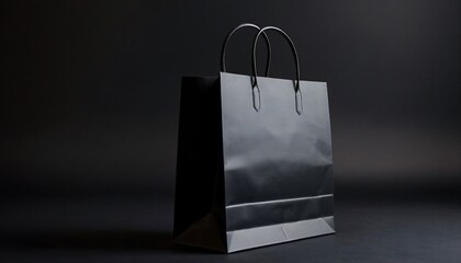 Black shopping bag mockup with black handles.in designing black background 