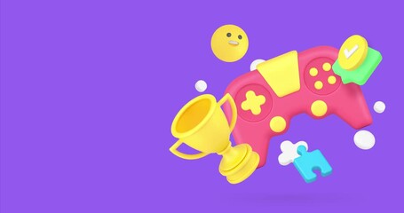 Virtual video gaming esport championship 3d icon animation loop. Cyberspace entertainment digital game playing tournament win gamepad console and cup - Powered by Adobe