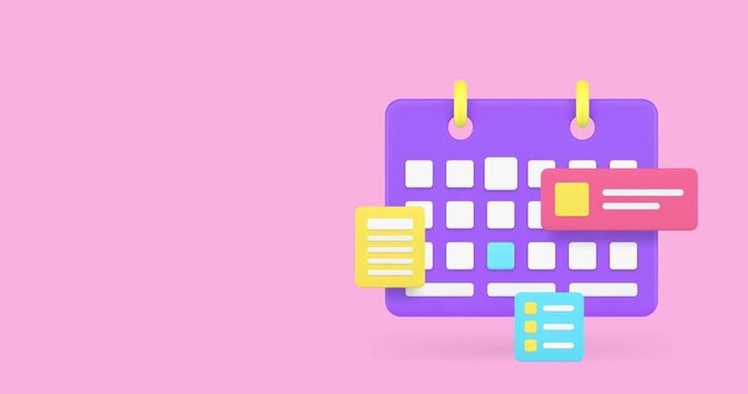 Calendar schedule reminder time management 3d icon animation loop. Planning important agenda meeting deadline control efficient productivity business organization